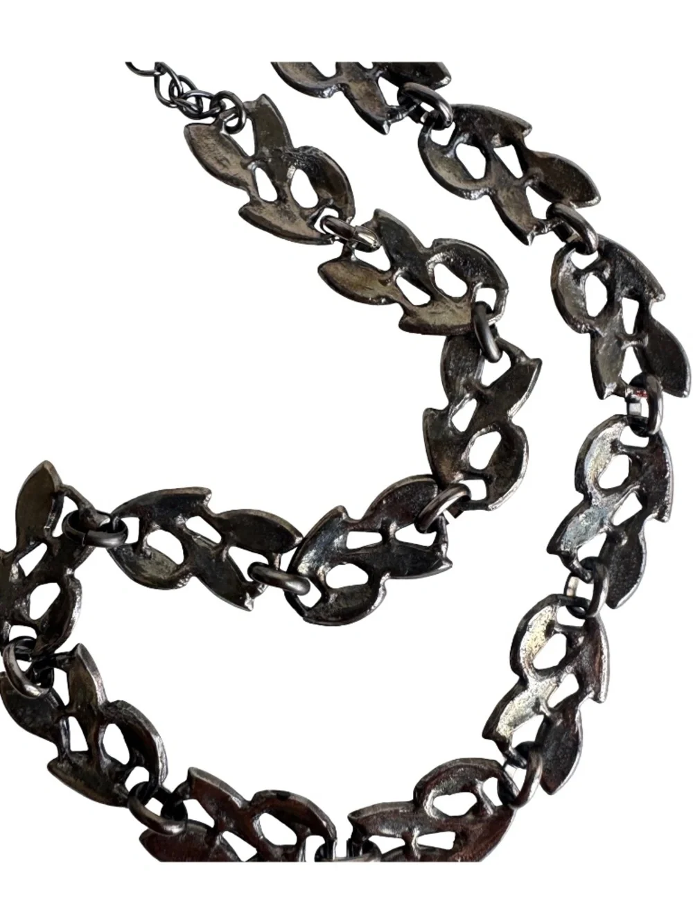Vintage Red Black Enamel Leaf Necklace Gunmetal Tone Collar Botanical Statement